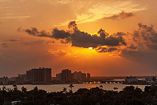 日落,上方,迈阿密海滩,佛罗里达,美国