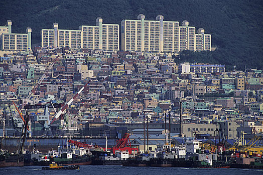韩国,釜山,港口,城市,背景