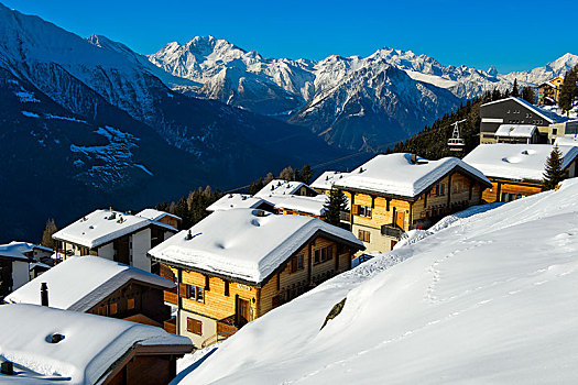 雪,贝特默阿尔卑,山村,冬天,瓦莱,瑞士,欧洲