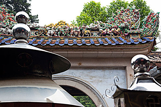 陶瓷,雕刻,砖瓦,屋顶,保护,庙宇,老城,潮州,中国
