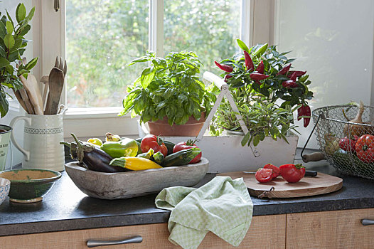 木碗,新鲜,蔬菜,花园