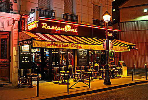 夜景,餐馆,咖啡,地区,巴黎,法国,欧洲