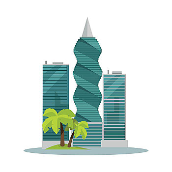建筑,矢量,插画,摩天大楼,巴拿马,首都,现代建筑,概念,棕榈树,风格,设计,塔,隔绝,白色背景,背景