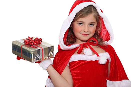 小女孩,圣诞老人,服饰,包着,礼物