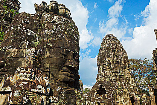 巨大,石头,脸,12世纪,巴扬寺,中心,庙宇,吴哥窟,北方,收获,柬埔寨