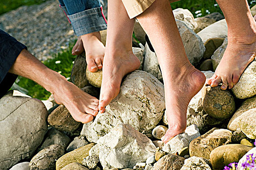 健康,脚,男人,女人,不同,石头
