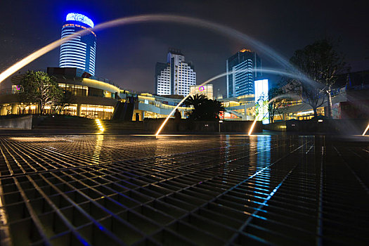 喷泉,夜色,大楼