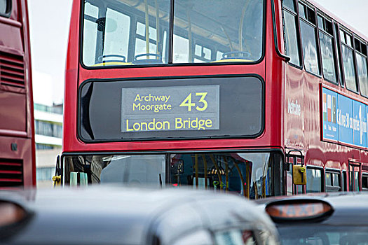 英格兰,伦敦,伦敦桥,出租车,红色,双层巴士,排队