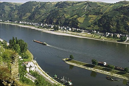 俯拍,游船,莱茵河,德国