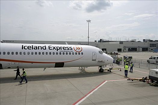 一个,航空公司,冰岛,飞机,围裙,机场,莱茵兰普法尔茨州,德国,欧洲