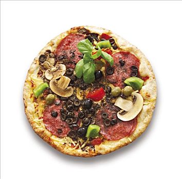 比萨饼,意大利腊肠,橄榄,蘑菇