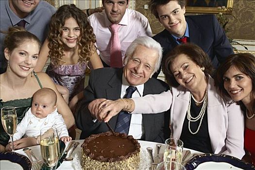 祖父母,几代同堂,切,蛋糕