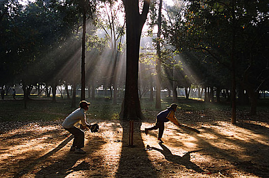 男孩,实践,板球,达卡,孟加拉,2006年