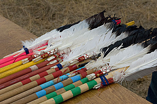 彩色,装饰,矛,投掷,比赛,年轻,男孩,练习,专家,猎人,堡垒,印第安人保留地,北达科他