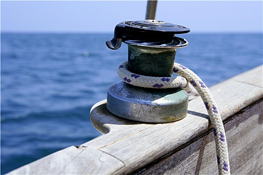 帆船,绞盘,海洋,绳索