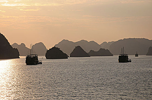 日出,下龙湾,越南,东南亚