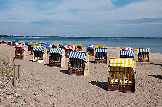 海滩藤椅,海滩,湾,波罗的海,石荷州,德国,欧洲