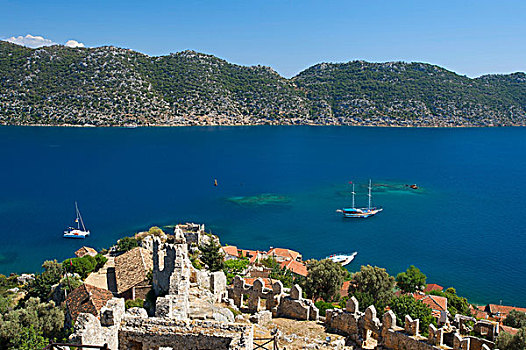 风景,城堡,羽衣甘蓝,岛屿,利西亚,南方,海岸,土耳其