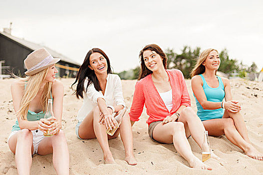 暑假,度假,概念,微笑,女孩,饮料,海滩