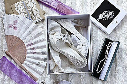 白色,高跟鞋,蕾丝,新娘,配饰