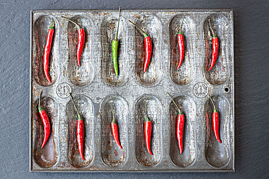 红色,辣椒,有序,烘培器皿