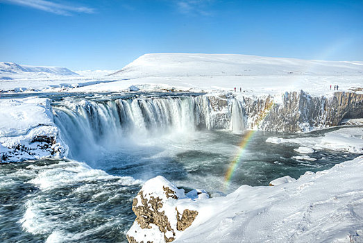 瀑布,冬天,彩虹,冰雪,区域,冰岛,欧洲