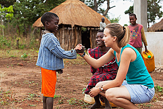 女青年,玩,孩子,莫桑比克,非洲