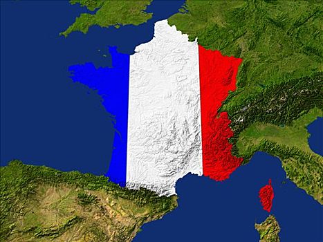 卫星图,法国,旗帜,遮盖