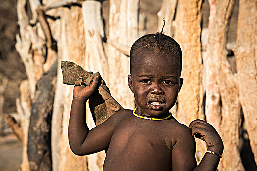 辛巴族,孩子,传统,露营,靠近,遥远,省,纳米比亚