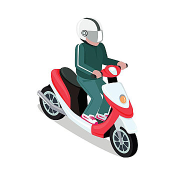 骑车,头盔,驾驶,摩托车,红色小轮摩托,男人,绿色,套装,骑,摩托车手,俯视,隔绝,矢量,插画