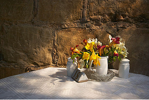 花,桌上,餐馆