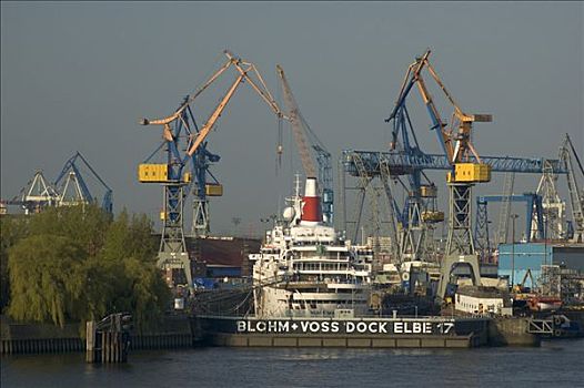 巡航,船,卧,码头,汉堡港,德国