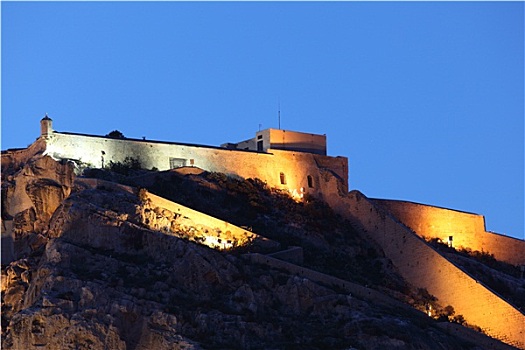 圣芭芭拉,城堡,光亮,夜晚,阿利坎特,西班牙