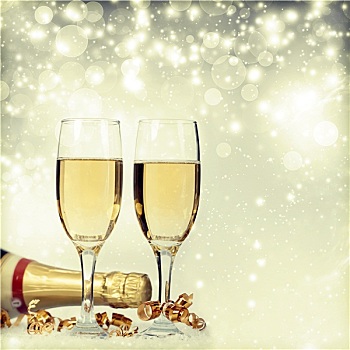 玻璃杯,香槟,瓶子,上方,假日,背景