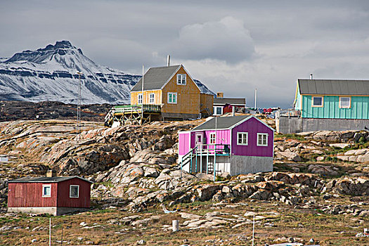 格陵兰,半岛,迪斯科湾,特色,彩色,木质,乡村,家,大幅,尺寸