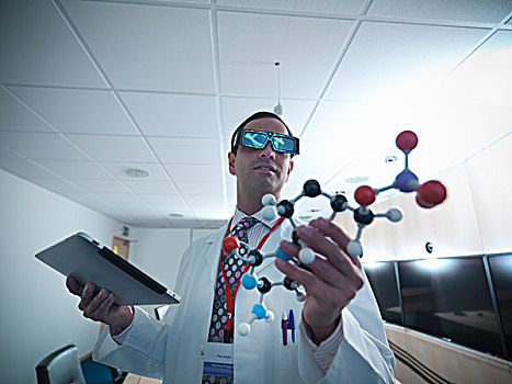科学家,戴着,3d眼镜,实验室