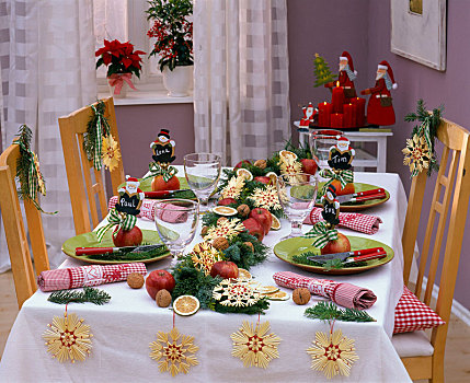 圣诞桌,装饰,混合,松柏科,花环