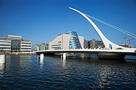 桥,上方,利菲河,都柏林,会议中心,城市,爱尔兰