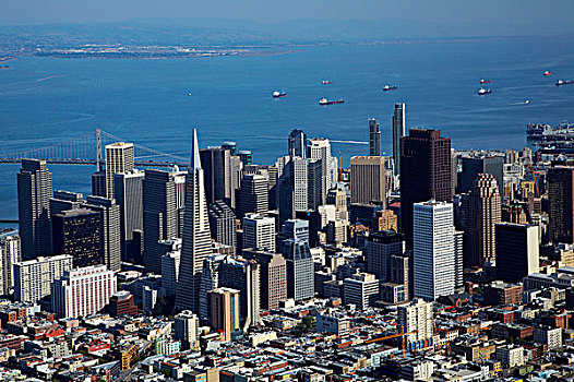美国,加利福尼亚,市区,旧金山,船,旧金山湾,俯视