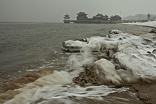 山海关,老龙头,大雪,雪后,海滨,建筑,长城,洁白,冬季,寒冷