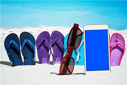 智能手机,展示,人字拖鞋,海岸