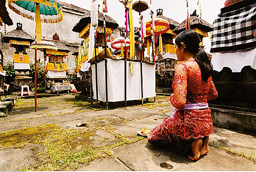 女孩,祈祷,庙宇,巴厘岛,印度尼西亚
