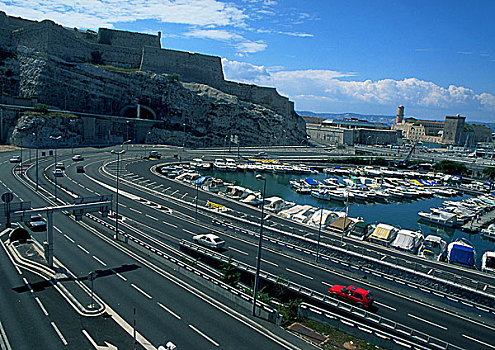 高速公路,码头,旧港,马赛,法国