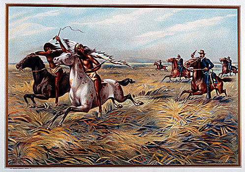 骑兵,美国印第安人,板画