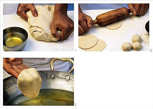 制作,油炸,未发酵,面包,印度