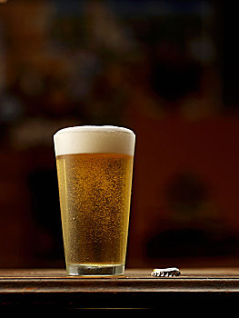 玻璃,啤酒,酒吧,上面,瓶子,帽