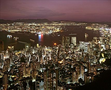 香港,天际线,黃昏,太平山,上方,中心,维多利亚,岛屿,中国