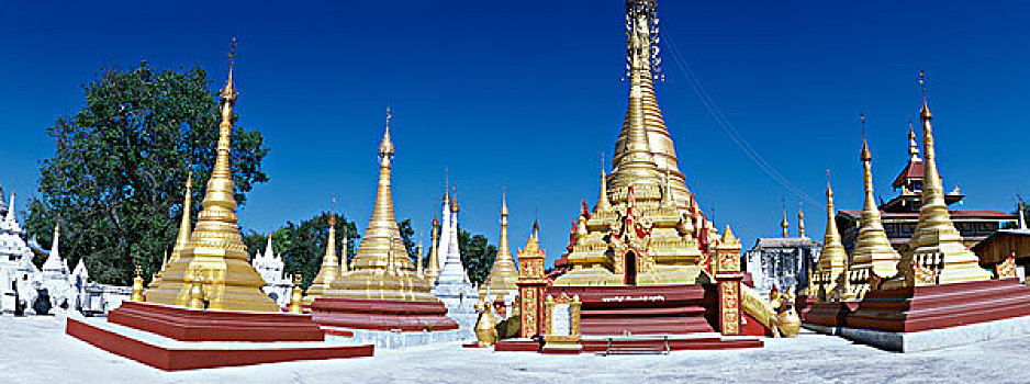 金色,佛塔,庙宇,掸邦,寺院,茵莱湖,缅甸,亚洲