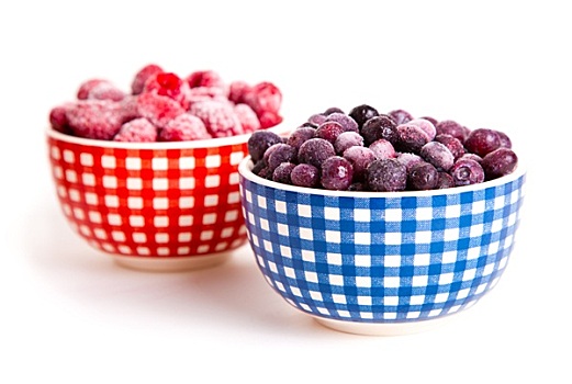 冰冻,树莓,越桔,碗,白色
