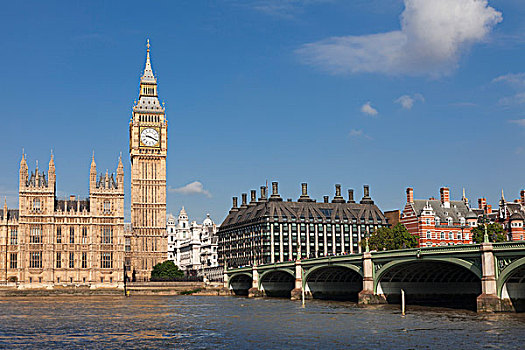 议会大厦,大本钟,威斯敏斯特桥,泰晤士河,伦敦,英格兰,英国,欧洲